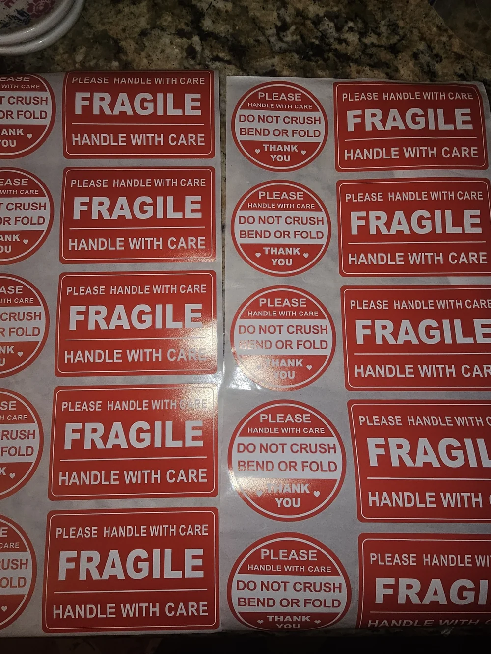 Fragile Shipping Labels - Red Handle With Care Stickers